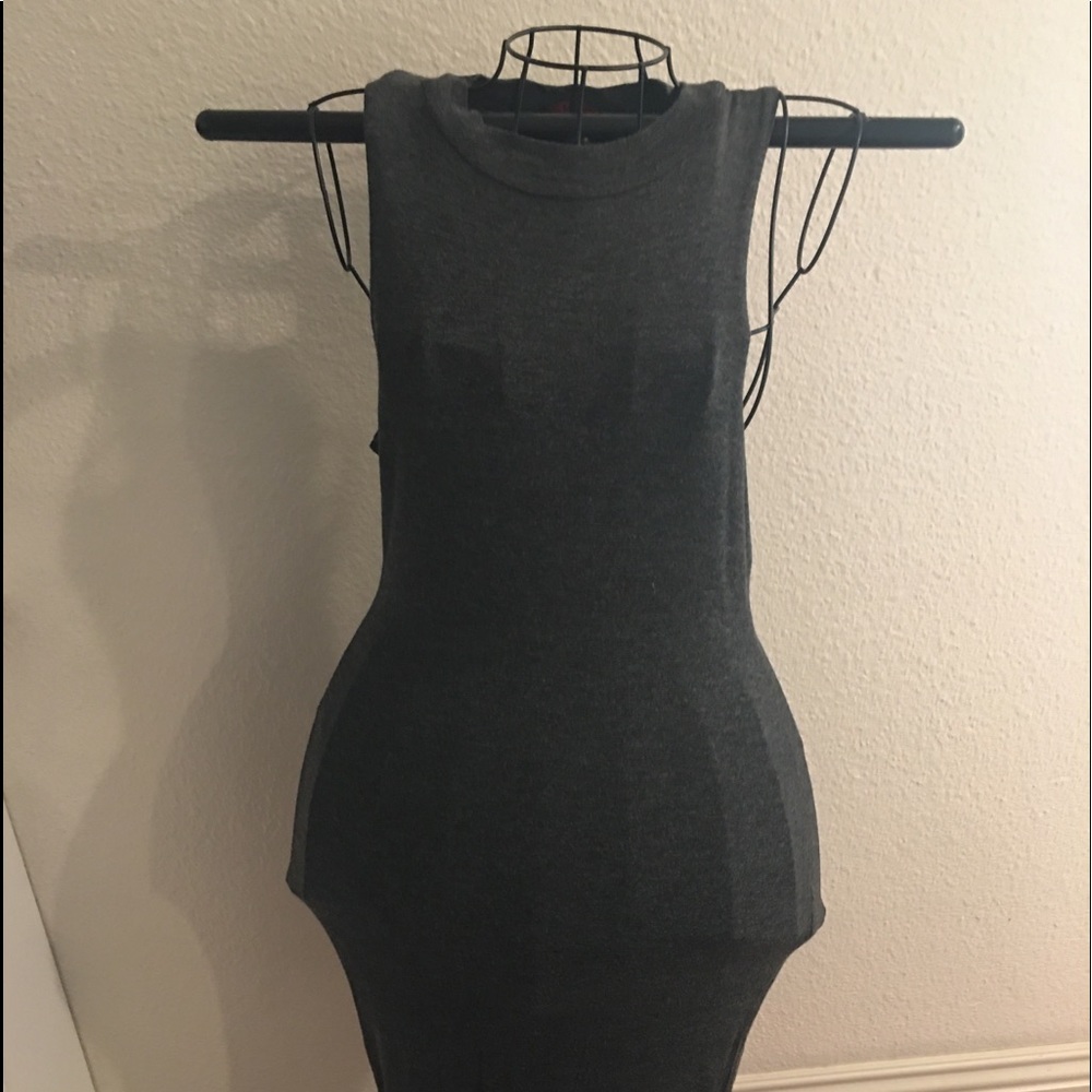 Grey midi dress.